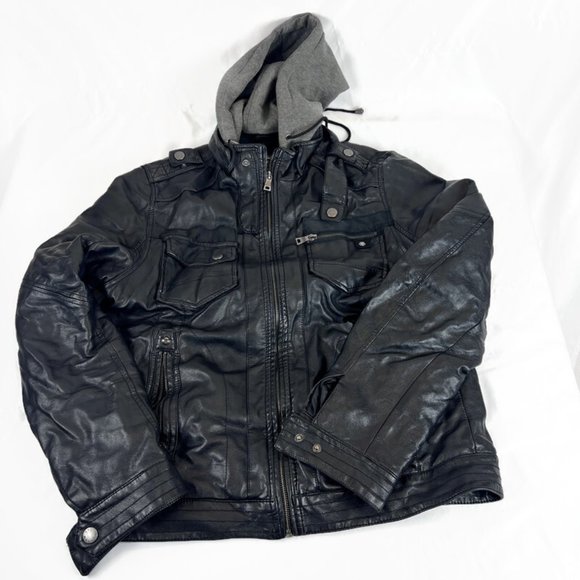 RNZ Premium Mens Faux Leather Coat Motorcycle Moto Medium Black Lined - Picture 1 of 7